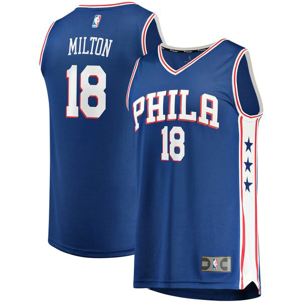 Maillot Philadelphia 76ers Homme Shake Milton 18 Icon Edition Bleu